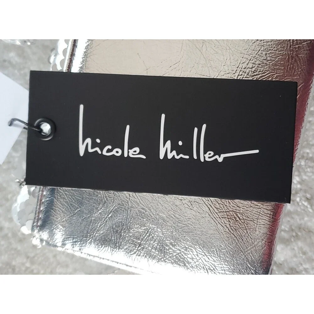 Nicole Miller Small Silver Gray Chain Strap Sequined Dressy Crossbody Bag Purse